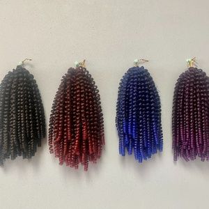 Synthetic hair braids. Spring, Passion, and Bomb.